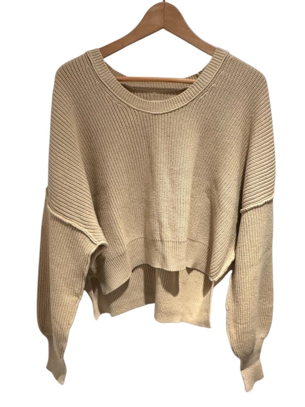 AERIE tan knit boxy high-low sweater - size xs (generous fit)